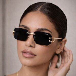 Cartier Rimless Sunglasses with Burgundy Lenses and Gold Frame